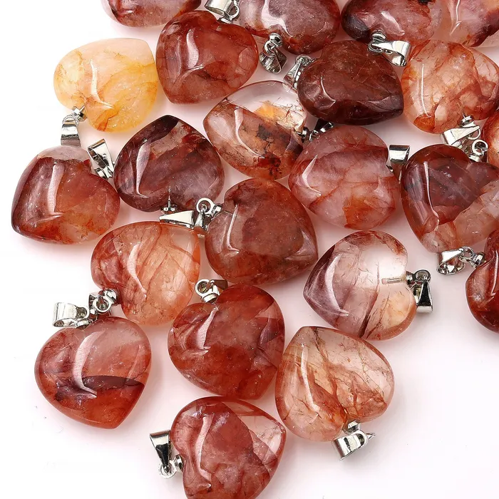 Natural Red Lepidocrocite Quartz Heart Pendant Gemstone Intrinsic Trading Necklaces