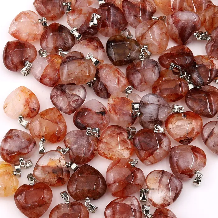 Natural Red Lepidocrocite Quartz Heart Pendant Gemstone Intrinsic Trading Necklaces