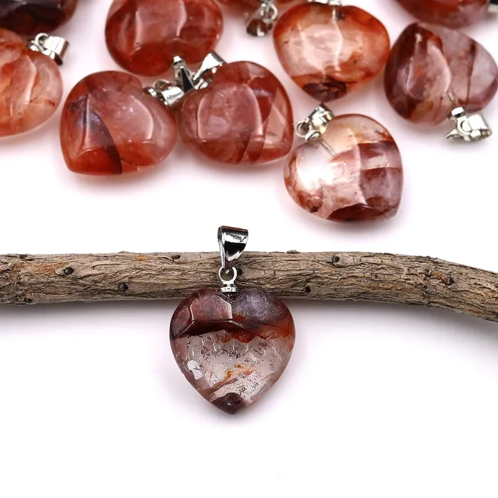 Natural Red Lepidocrocite Quartz Heart Pendant Gemstone Intrinsic Trading Necklaces