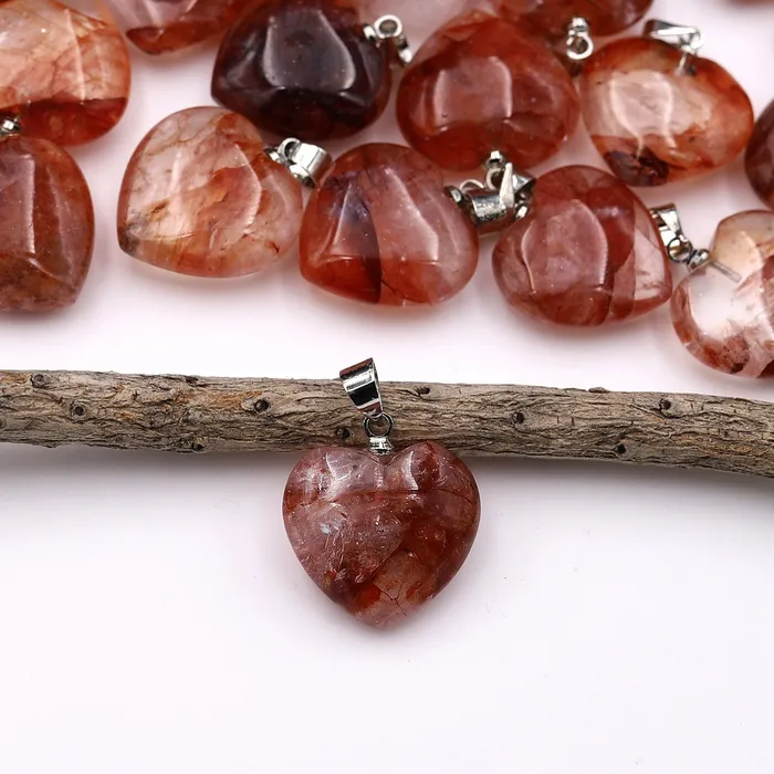 Natural Red Lepidocrocite Quartz Heart Pendant Gemstone Intrinsic Trading Necklaces