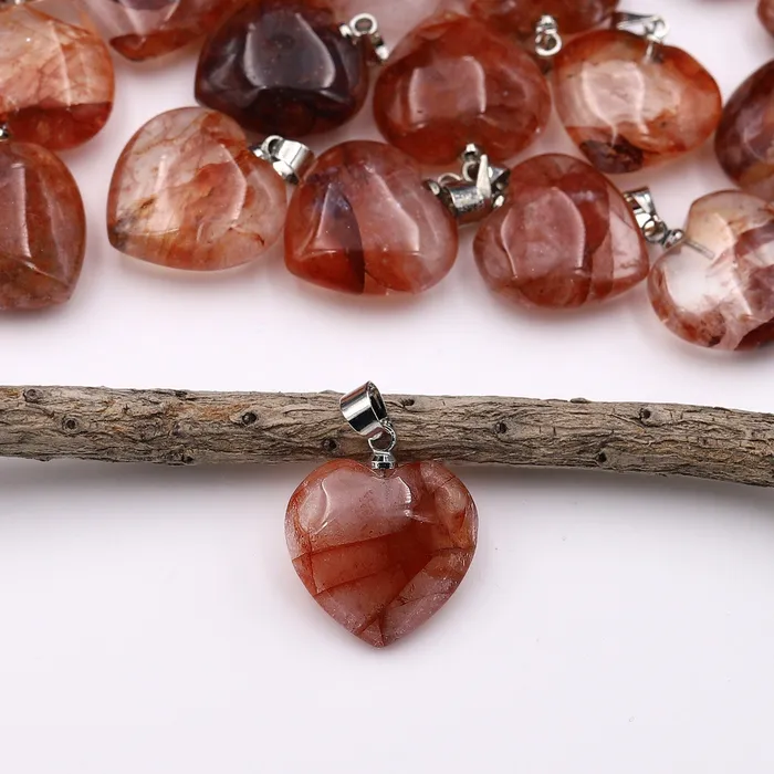 Natural Red Lepidocrocite Quartz Heart Pendant Gemstone Intrinsic Trading Necklaces