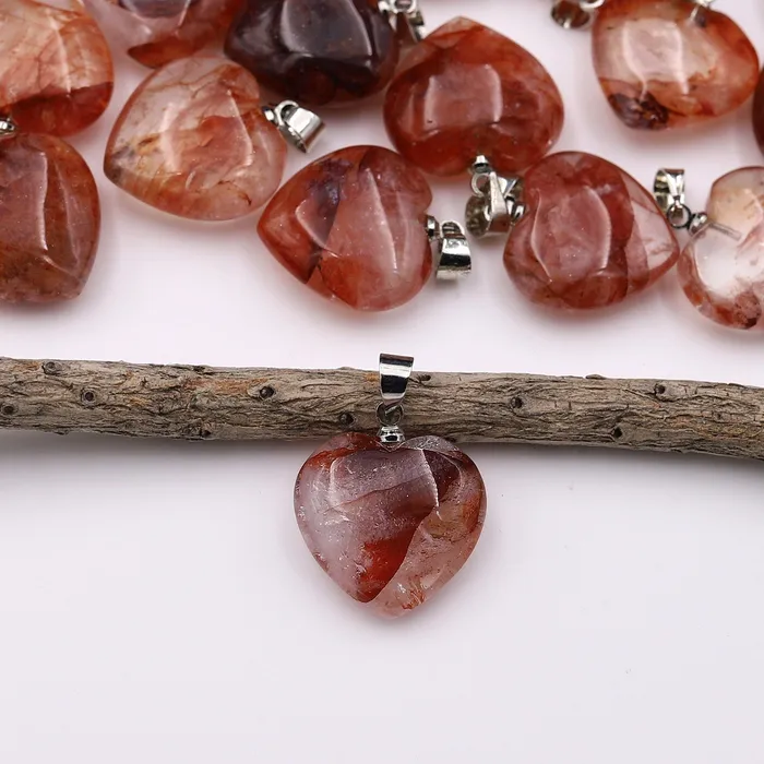 Natural Red Lepidocrocite Quartz Heart Pendant Gemstone Intrinsic Trading Necklaces