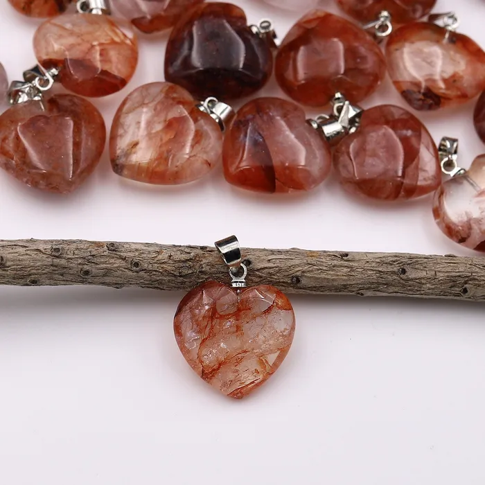 Natural Red Lepidocrocite Quartz Heart Pendant Gemstone Intrinsic Trading Necklaces