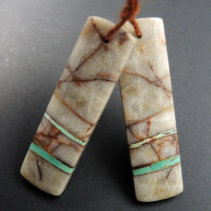 Natural Turquoise From Royston Nevada Cabochon Cab Pair Drilled Matched Earrings Bead Pair E3264 Intrinsic Trading Earrings