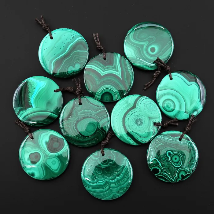 Necklaces Intrinsic Trading AAA Natural Malachite Pendant Circle Round Coin Gemstone 30mm 40mm