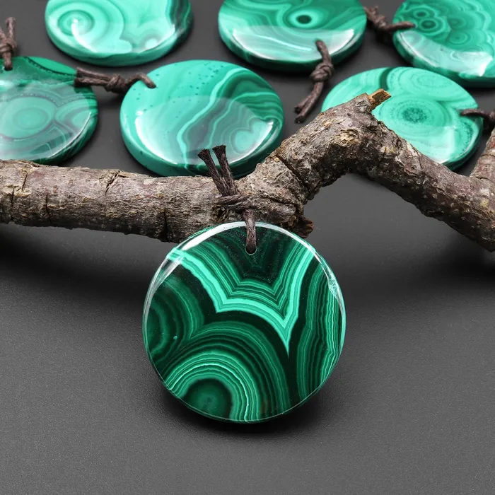 Necklaces Intrinsic Trading AAA Natural Malachite Pendant Circle Round Coin Gemstone 30mm 40mm