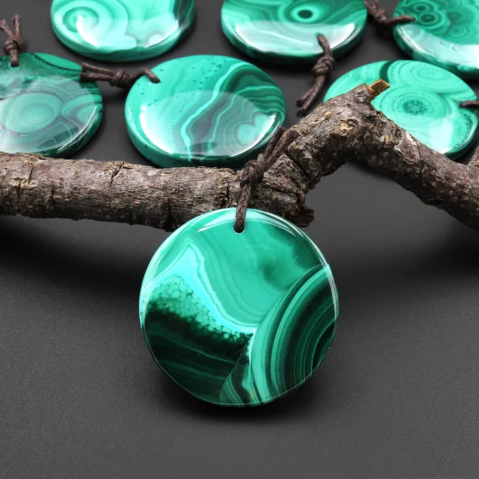 Necklaces Intrinsic Trading AAA Natural Malachite Pendant Circle Round Coin Gemstone 30mm 40mm