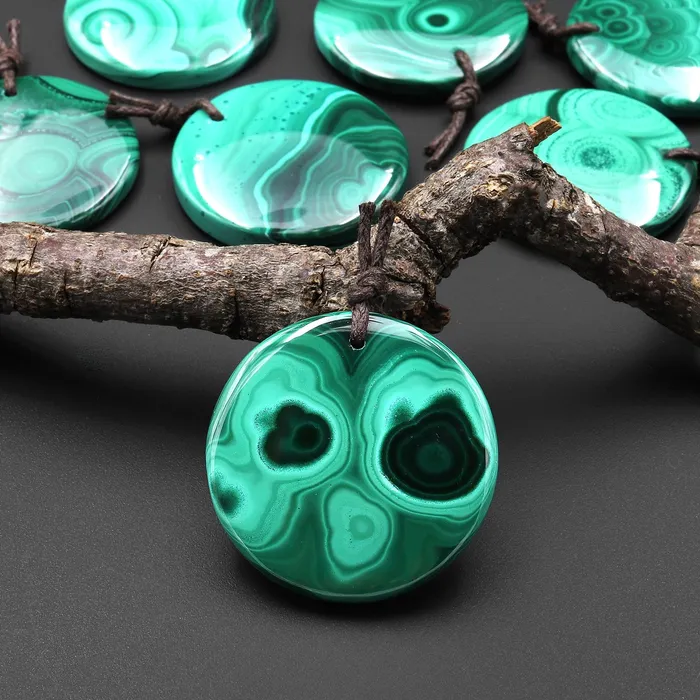 Necklaces Intrinsic Trading AAA Natural Malachite Pendant Circle Round Coin Gemstone 30mm 40mm