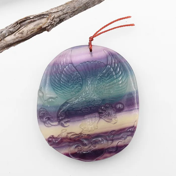 Necklaces Intrinsic Trading Hand Carved Natural Fluorite Eagle Gemstone Pendant