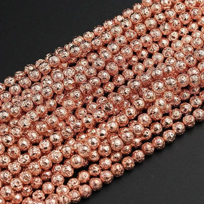 Necklaces Intrinsic Trading Titanium Lava Round Bead 4mm 6mm 8mm 10mm Metallic Natural Volcanic Rock Stone Gunmetal Black Silver Rose Gold Electroplated 16 Strand