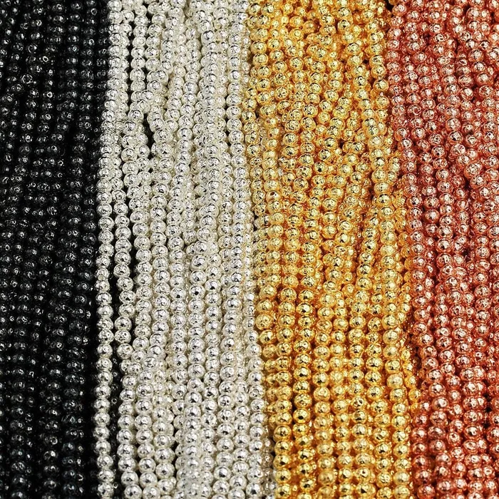 Necklaces Intrinsic Trading Titanium Lava Round Bead 4mm 6mm 8mm 10mm Metallic Natural Volcanic Rock Stone Gunmetal Black Silver Rose Gold Electroplated 16 Strand