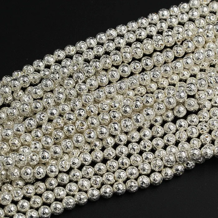 Necklaces Intrinsic Trading Titanium Lava Round Bead 4mm 6mm 8mm 10mm Metallic Natural Volcanic Rock Stone Gunmetal Black Silver Rose Gold Electroplated 16 Strand
