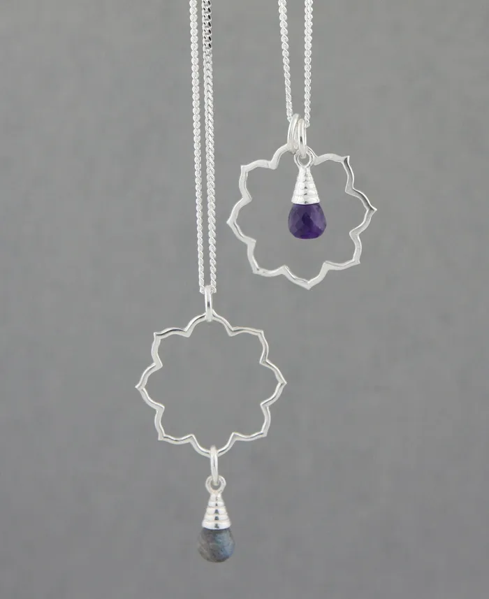 Necklaces Lotus Gemstone Drop Necklace Sterling Silver Buddha Groove