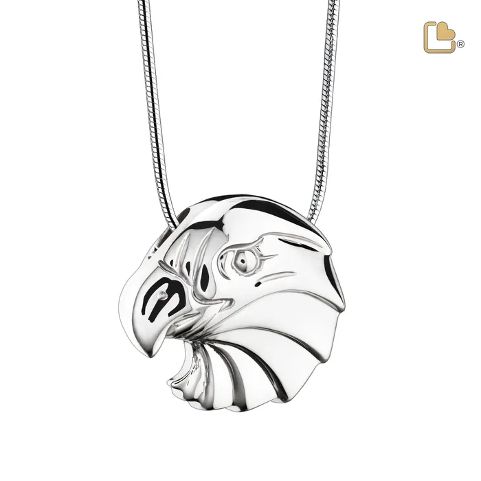 Necklaces LoveUrns Treasure Eagle Rhodium Plated Sterling Silver Cremation Pendant Necklaces LoveUrns Treasure Eagle Rhodium Plated Sterling Silver Cremation Pendant