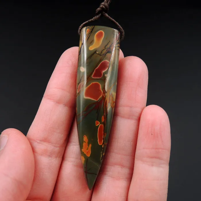 Necklaces Natural Red Creek Jasper Pendant Multicolor Dagger Cabochon Cab Drilled Pendant P1209 Intrinsic Trading