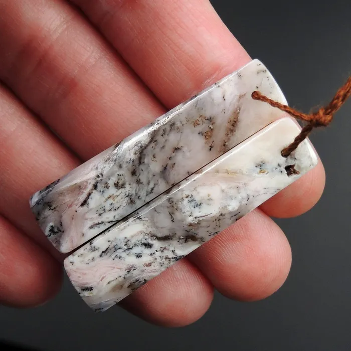 Pink Opal Earring Pair Rectangle Cabochon Cab Pair Drilled Matched Earrings Natural Bead Pair E2811 Intrinsic Trading Earrings