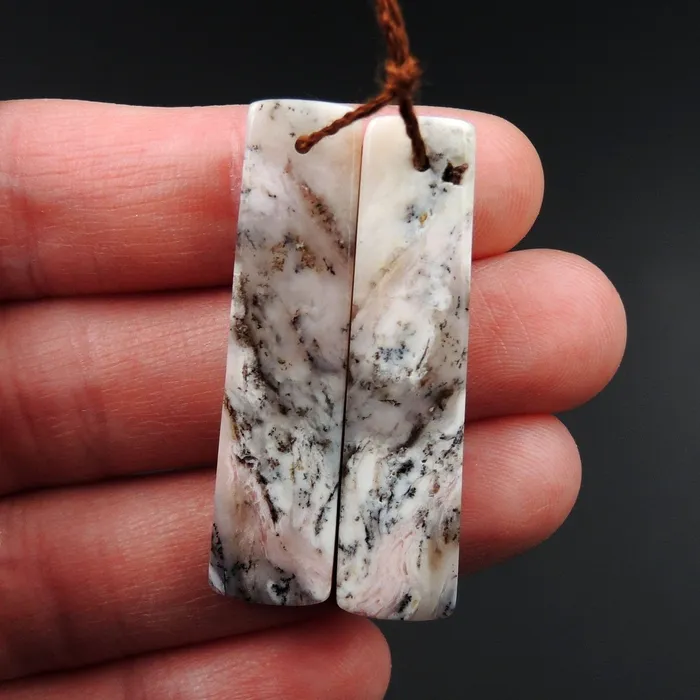 Pink Opal Earring Pair Rectangle Cabochon Cab Pair Drilled Matched Earrings Natural Bead Pair E2811 Intrinsic Trading Earrings
