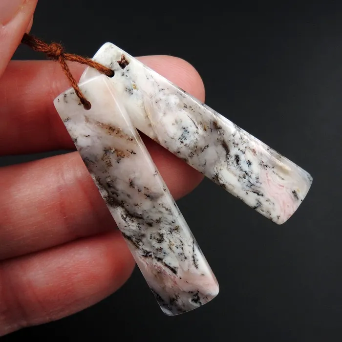Pink Opal Earring Pair Rectangle Cabochon Cab Pair Drilled Matched Earrings Natural Bead Pair E2811 Intrinsic Trading Earrings