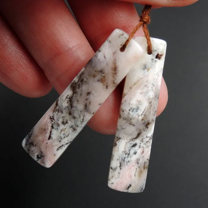 Pink Opal Earring Pair Rectangle Cabochon Cab Pair Drilled Matched Earrings Natural Bead Pair E2811 Intrinsic Trading Earrings