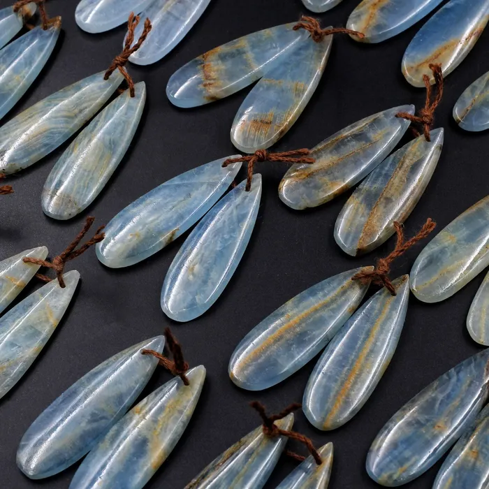 Rare Natural Blue Calcite Teardrop Earring Pairs Drilled Cabochon Cab Matched Earring Beads Pairs Intrinsic Trading Earrings