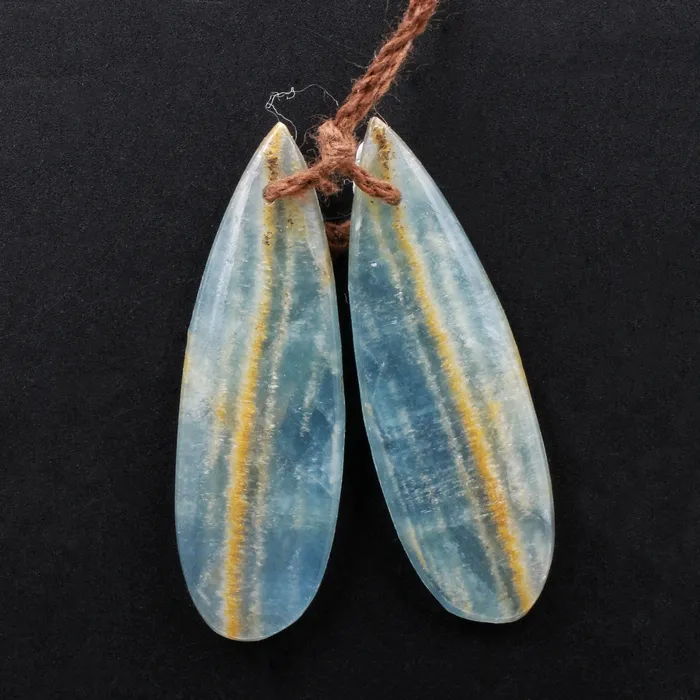 Rare Natural Blue Calcite Teardrop Earring Pairs Drilled Cabochon Cab Matched Earring Beads Pairs Intrinsic Trading Earrings