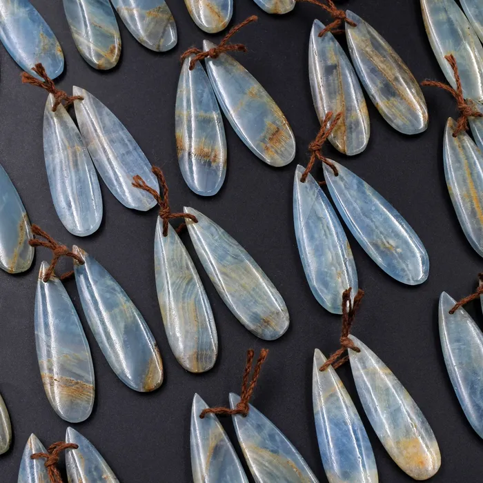 Rare Natural Blue Calcite Teardrop Earring Pairs Drilled Cabochon Cab Matched Earring Beads Pairs Intrinsic Trading Earrings