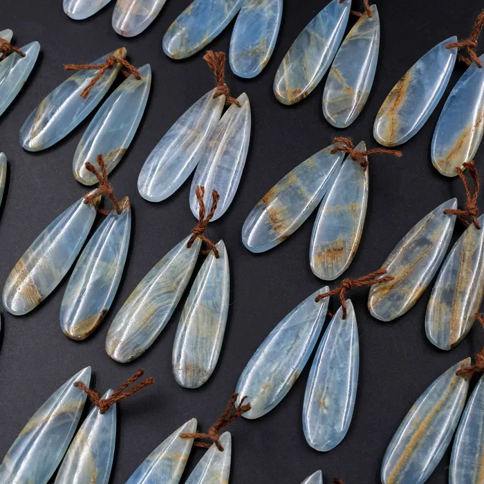 Rare Natural Blue Calcite Teardrop Earring Pairs Drilled Cabochon Cab Matched Earring Beads Pairs Intrinsic Trading Earrings