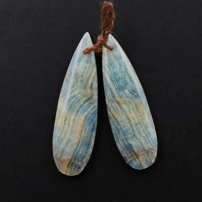 Rare Natural Blue Calcite Teardrop Earring Pairs Drilled Cabochon Cab Matched Earring Beads Pairs Intrinsic Trading Earrings