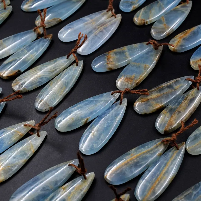 Rare Natural Blue Calcite Teardrop Earring Pairs Drilled Cabochon Cab Matched Earring Beads Pairs Intrinsic Trading Earrings