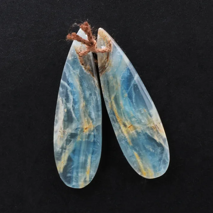 Rare Natural Blue Calcite Teardrop Earring Pairs Drilled Cabochon Cab Matched Earring Beads Pairs Intrinsic Trading Earrings