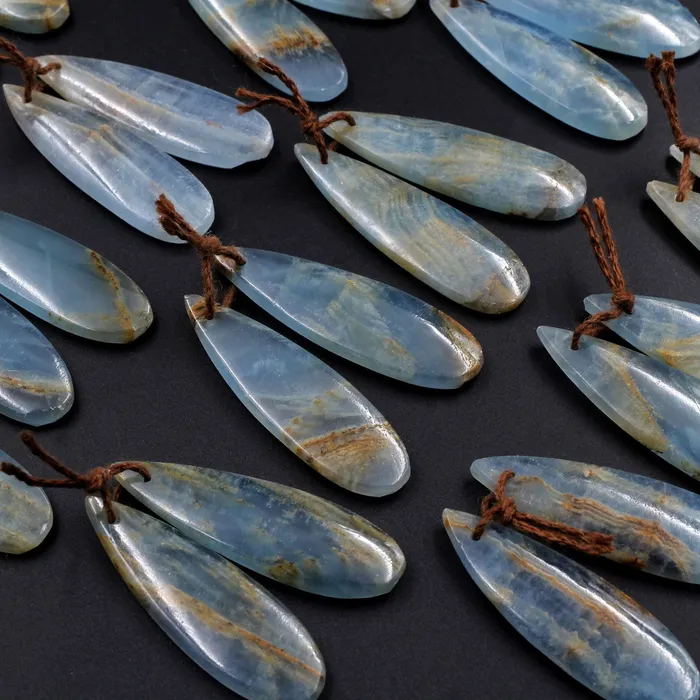 Rare Natural Blue Calcite Teardrop Earring Pairs Drilled Cabochon Cab Matched Earring Beads Pairs Intrinsic Trading Earrings