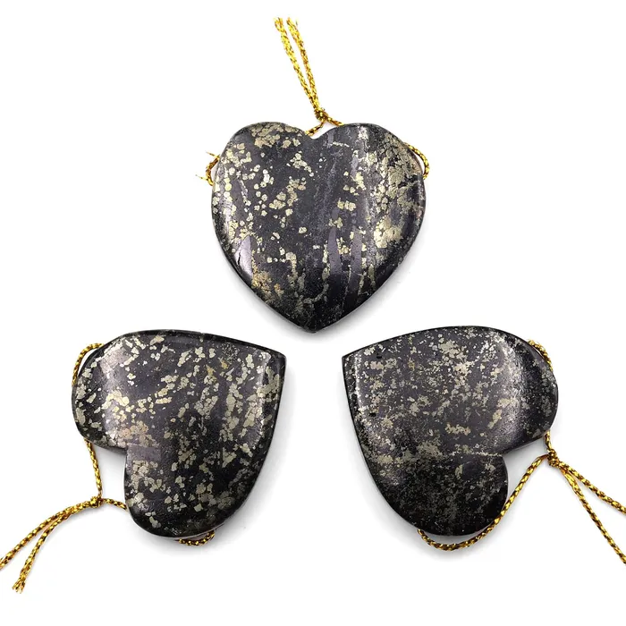 Rare Natural Pyrite in Magnetite Heart Pendant Side Drilled Gemstone Focal Bead Intrinsic Trading Necklaces