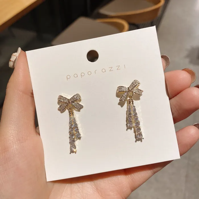 Refined by AnnaKaci Earrings Crystal Embellished Bow Dangle Earrings