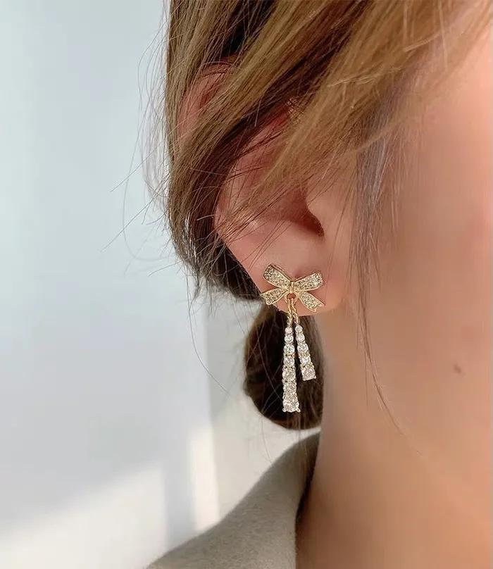 Refined by AnnaKaci Earrings Crystal Embellished Bow Dangle Earrings Refined by AnnaKaci Earrings Crystal Embellished Bow Dangle Earrings