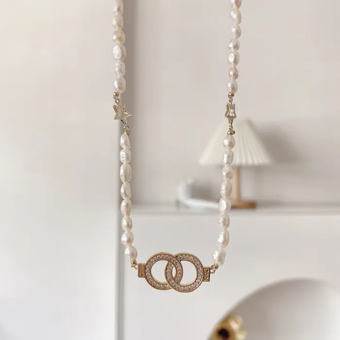 Refined by AnnaKaci Necklaces Interlocked Circles Pearl Beaded Necklace Refined by AnnaKaci Necklaces Interlocked Circles Pearl Beaded Necklace