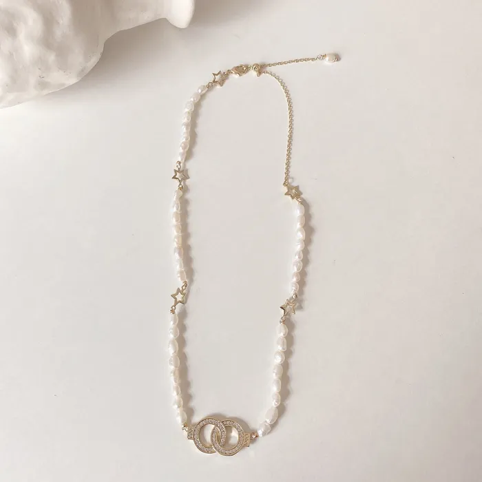 Refined by AnnaKaci Necklaces Interlocked Circles Pearl Beaded Necklace Refined by AnnaKaci Necklaces Interlocked Circles Pearl Beaded Necklace