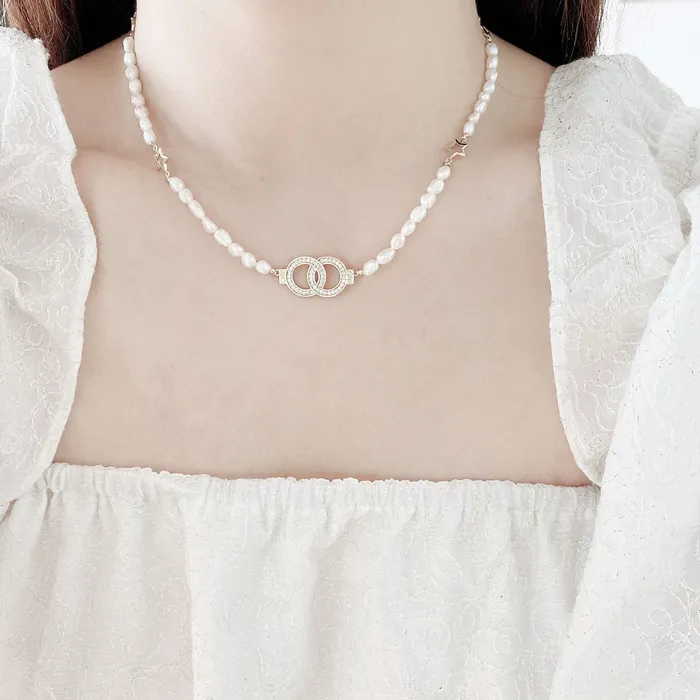 Refined by AnnaKaci Necklaces Interlocked Circles Pearl Beaded Necklace Refined by AnnaKaci Necklaces Interlocked Circles Pearl Beaded Necklace