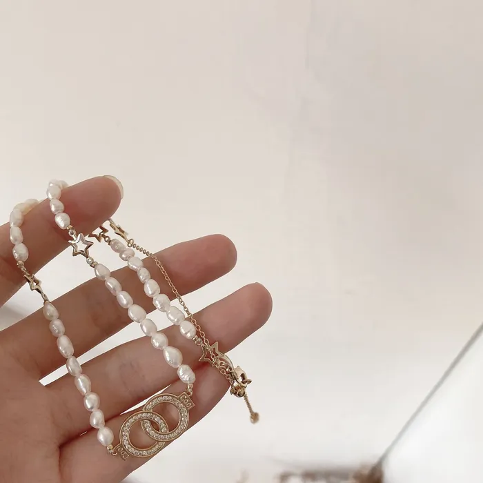 Refined by AnnaKaci Necklaces Interlocked Circles Pearl Beaded Necklace Refined by AnnaKaci Necklaces Interlocked Circles Pearl Beaded Necklace