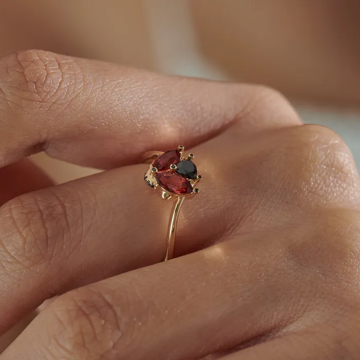 Rings Ladybug Red Garnet Black Diamond Ring ARTEMER