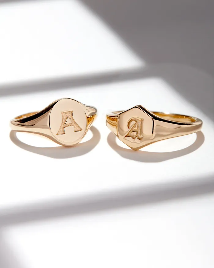 Rings Luv Aj Fine Hexagon Signet Ring Old English