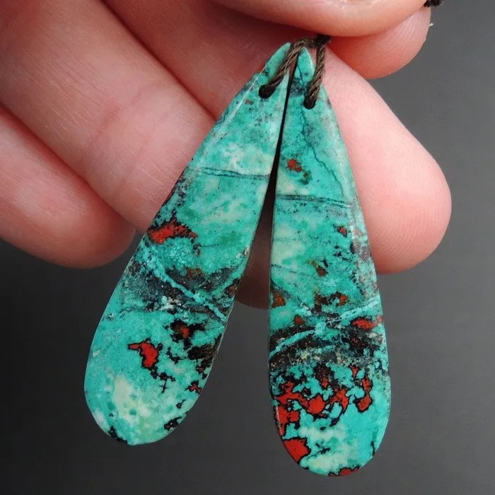 Sonora Sunrise Cuprite Teardrop Cabochon Cab Pair Drilled Gemstone Pair Matched Earrings Bead Pair Natural Gemstone E3013 Intrinsic Trading Earrings