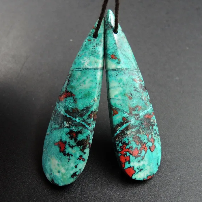 Sonora Sunrise Cuprite Teardrop Cabochon Cab Pair Drilled Gemstone Pair Matched Earrings Bead Pair Natural Gemstone E3013 Intrinsic Trading Earrings