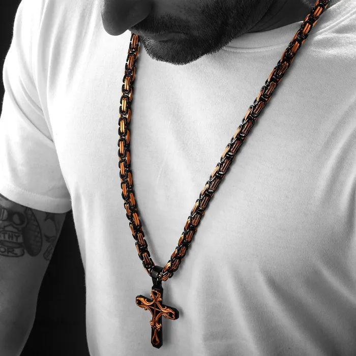 SpicyIce Necklaces Black Orange Tribal Cross Necklace