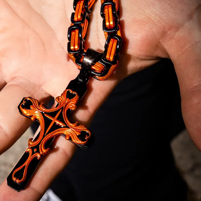 SpicyIce Necklaces Black Orange Tribal Cross Necklace