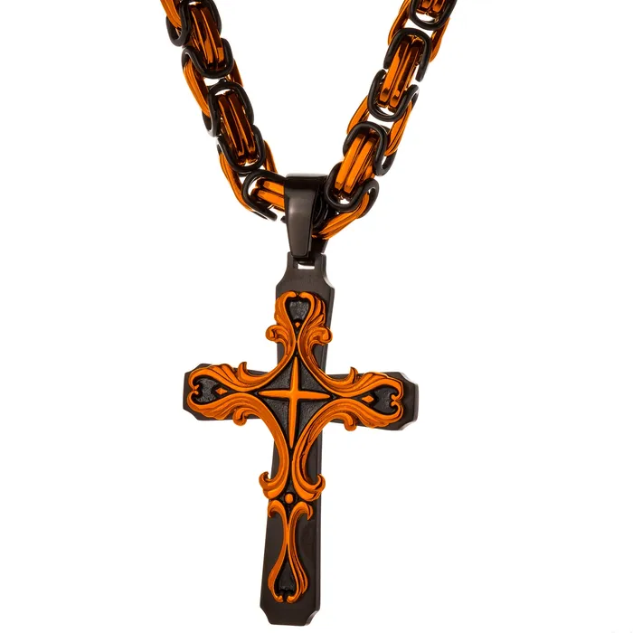 SpicyIce Necklaces Black Orange Tribal Cross Necklace