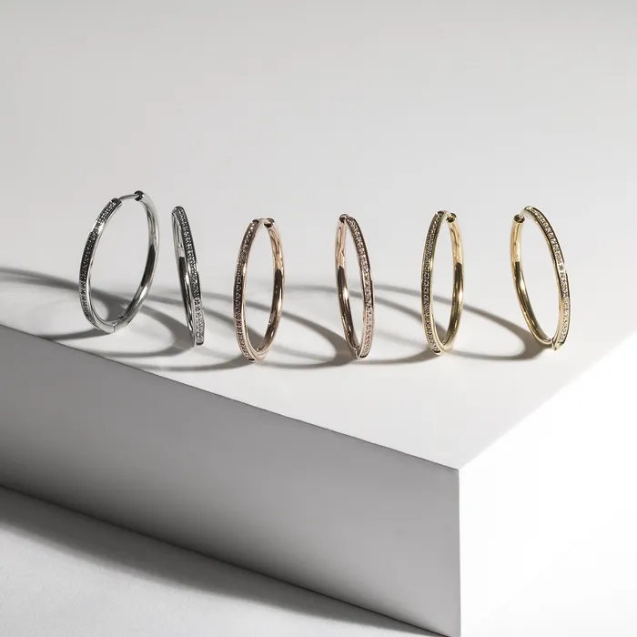 Stainless thin half eternity hoop earrings miabijoux Earrings Stainless thin half eternity hoop earrings miabijoux Earrings