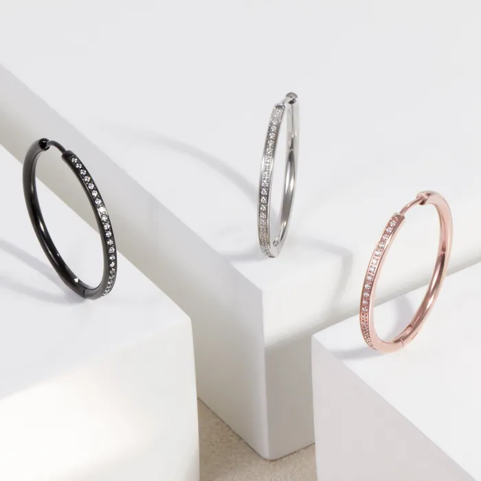 Stainless thin half eternity hoop earrings miabijoux Earrings Stainless thin half eternity hoop earrings miabijoux Earrings