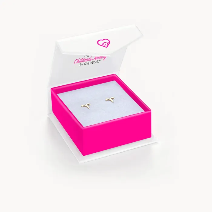14k Gold Dainty Aries Zodiac Baby Toddler Kids Earrings Safety Screw Back Split Earrings