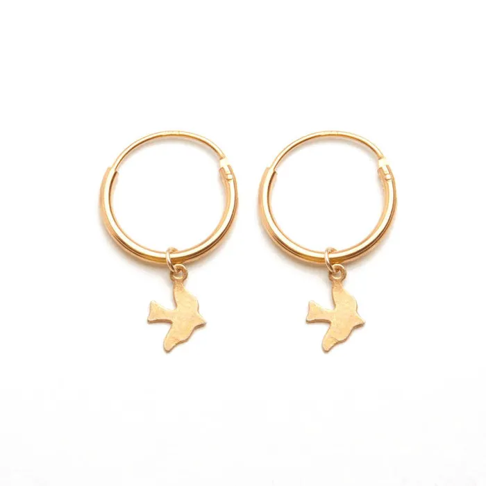 9ct Gold Bird Charm Hoop Earrings aliceeden Earrings