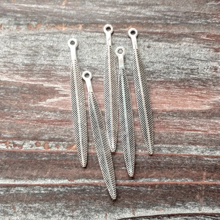ABD Exclusives Rings AB3528 Antique Silver Skinny Feather Pendants5x52mm Pkg 5